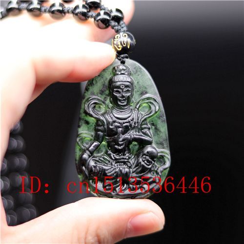 Collier Avec Pendentif En Jade Naturel Pour Hommes Et Femmes, Ruban Chinois, Noir Et Vert, Guanyin, Breloque Sculpte  La Main, Bijoux Amulette Sculpte, Cadeaux Porte-Bonheur