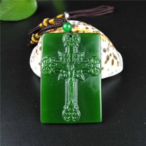 Collier Avec Pendentif En Jade Sculpt En Croix Hetian, Vert Naturel, Bijoux En Jade Chinois, Breloque, Amulette De Jsus, Cadeaux Pour Femmes Et Hommes