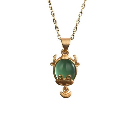 Collier Avec Pendentif En Jade Vert Et Zircon, Bijou En Pierre Prcieuse Chinoise, En Argent 925, Breloque Naturelle, Amulette En Cristal Calcdoine,  La Mode