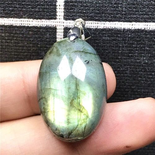 Collier Avec Pendentif En Labradorite Naturelle Jaune Et Bleu, Bijoux Pour Femmes Et Hommes, En Cristal De 28x18x11mm, Perles Ovales En Pierre D'argent Aaaaa