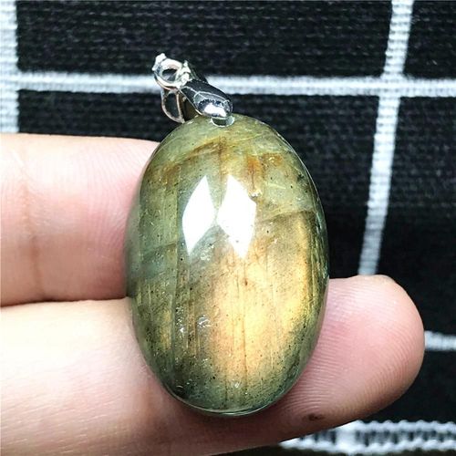Collier Avec Pendentif En Labradorite Naturelle Jaune Et Bleu, Bijoux Pour Femmes Et Hommes, En Cristal, Perles Ovales De 26x18x11mm, Pierre Argent Aaaaa