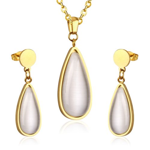 Collier Avec Pendentif En Opale Blanc/Noir/Rose/Bleu, Ensemble De Bijoux En Acier Inoxydable, Boucles D'oreilles Pendantes Pour Fte