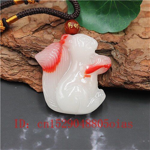 Collier Avec Pendentif En Pierre De Jade Hetian Naturelle, Rouge Et Blanc, Collier Avec cureuil, Bijoux En Jade Chinois, Breloque, Amulette Sculpte, Cadeaux Pour Femmes Et Hommes