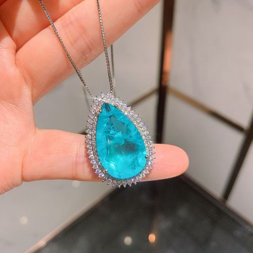 Collier Avec Pendentif En Pierre Prcieuse De Tourmaline Bleue, Paraiba Vintage Pour Femmes, En Argent Sterling 925, Diamants De Laboratoire, Ensembles De Bijoux Fins De Mariage