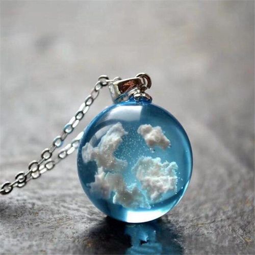 Collier Avec Pendentif En Rsine Pour Femme, Chane De Clavicule, Boule Transparente, Bleu Ciel Blanc, Bijoux Exquis  La Mode