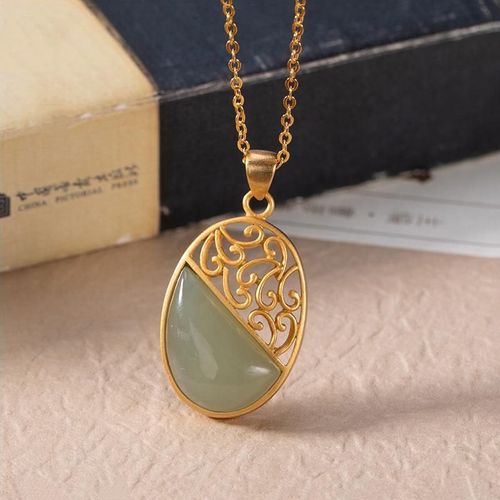 Collier Avec Pendentif En Saphir Hetian Naturel Incrust, Breloque Creuse De Style Palais Rtro National Chinois, Bijoux Pour Femmes
