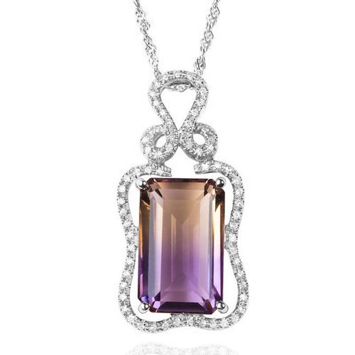 Collier Avec Pendentif En Tourmaline  Grappes Microset En Or Blanc Plaqu Or Rose 18 Carats Lvn4637