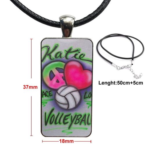 Collier Avec Pendentif En Verre Pour Femmes Et Filles, Fait  La Main, Demi Pendentif, Rectangle, Amour De La Paix, Volley Ball