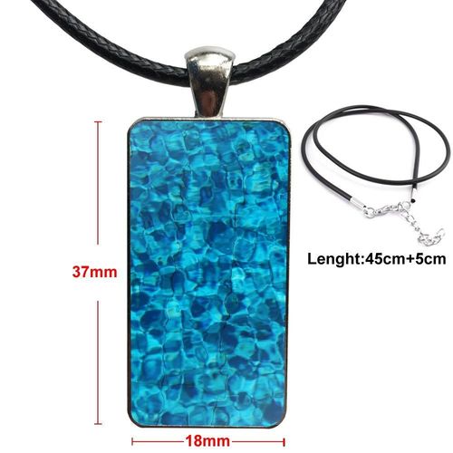 Collier Avec Pendentif En Verre Pour Hommes Et Femmes, Cabochon, Rectangle, Vague, Graffiti, Aquarelle, Bleu Ocan,  La Mode