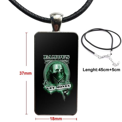 Collier Avec Pendentif En Verre Unisexe, Fait  La Main, Demi Pendentif En Forme De Billet De Banque, Ben, Frank