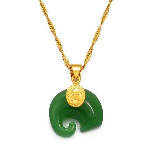 Collier Avec Pendentif Fu Et lphant, lments Chinois, Bijoux Talisman De Protection En Pierre Blanche/Verte, Style Chinois #001736