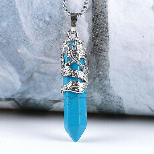 Collier Avec Pendentif Hexagonal En Cristal De Quartz Naturel, Chakra, Point De Gurison, Pour Femmes Et Hommes, Bleu Turquoise