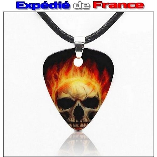 Collier Avec Pendentif Mdiator Tte De Mort Skull Crane En Flamme Feu - Rock Mtalleux - Zone Rebel