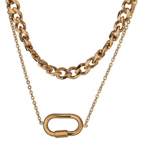 Collier Avec Pendentif Ovale En Acier Inoxydable Dor, Chane Superpose, Cadeau De Fte