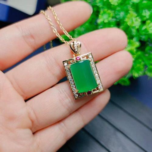 Collier Avec Pendentif Rectangulaire En Jade Vert Pour Femme, Bijou En Pierre De Jades Certifi, Breloques  La Mode, Chrysoprase, Cadeaux Pour Dames