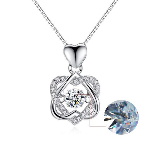 Collier Avec Pendentif Romantique En Forme De Fleur, Double CUr, En Zircon, Couleur Or Rose/Argent,  La Mode, Bijoux Pour Femmes