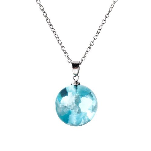 Collier Avec Pendentif Rond En Rsine Transparente, Fait  La Main, Boule, Lune, Bleu Ciel, Blanc, Nuage, Chane, Oiseau, Bijoux  La Mode, Cadeaux