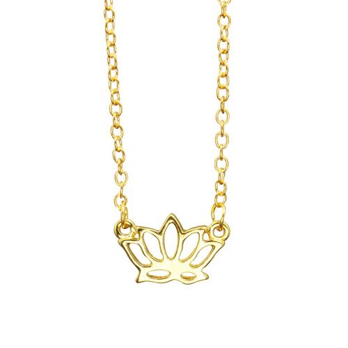 Collier Avec Pendentif Simple En Forme De Fleur De Lotus Pour Femme, En Alliage Creux, Accessoire De Bijouterie, Cadeau (Or)