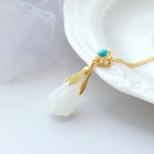 Collier Blanc En Htian Magnolia Naturel Incrust D'un Ancien Artisanat En Or, Pendentif De Luxe lgant Pour Dames, Bijoux En Argent, Nouvelle Collection