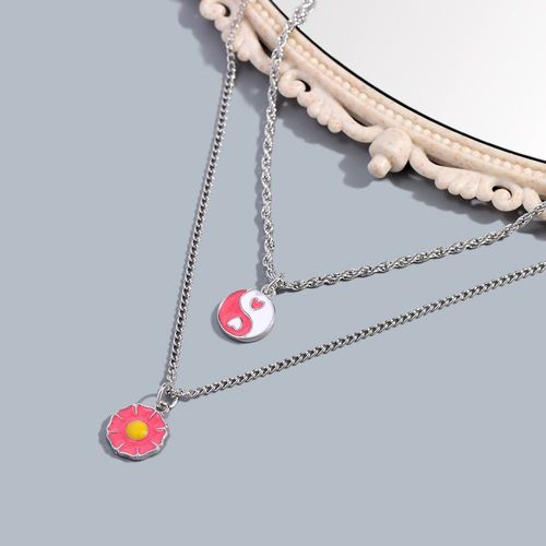 Collier Boho Avec Pendentif En Alliage Yin Yang Rose Pour Femmes, Chane De Clavicule Multicouche  Fleurs  La Mode, Nouveau Design De Bijoux
