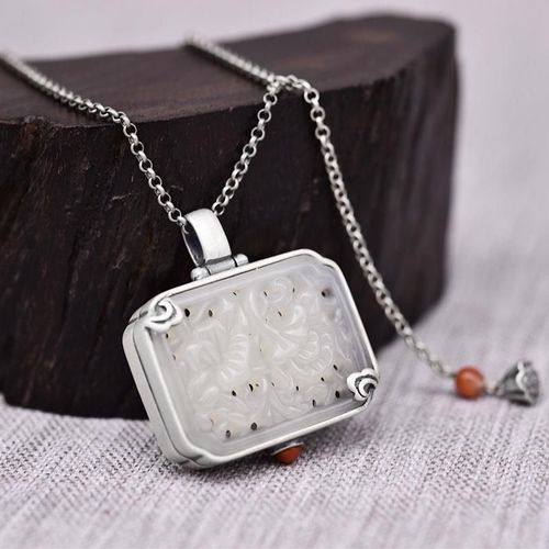 Collier Bote En Jade Au Design Indpendant, Bijoux Simples De Temprament Rtro, Jade Naturel Hetian Incrust, Pendentif Carr En Argent