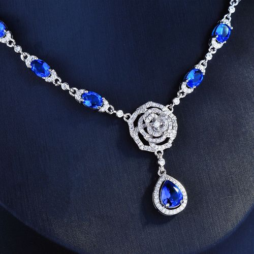 Collier Camlia Micro-Incrust De Diamants Simulation Bleuet Saphir Rose Serti Chaine Femme Lvn4366