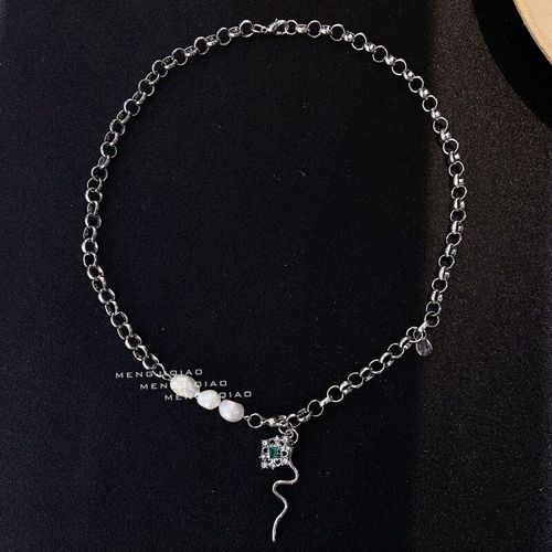 Collier Chane En Mtal Pour Femmes Et Filles, lgant, Perle D'eau Douce, Pendentif En Cristal Vert,  La Mode, 2021