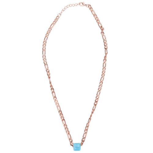 Collier Chaine Plaque Or Blanc K Tetragonum, Pendentif En Perle De Verre Bleue A Grand Trou Pour Femme, Collier En Or Rose