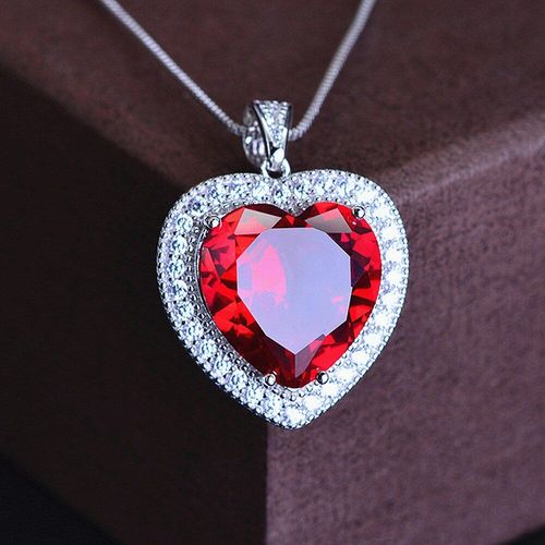 Collier Classique Avec Pendentif En Forme De CUr D'amour Pour Femmes, Pierres Prcieuses, En Cristal Rouge, En Diamant, Blanc, Or, Argent, Bijoux, Cadeau