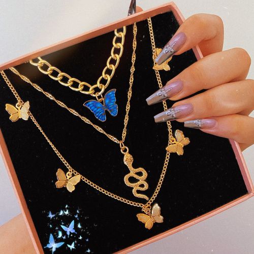 Collier Cratif De Caractre Simple Pour Femmes, Ensemble De 3 Pices, Collier Serpent Papillon Bleu, Belle Atmosphre, Nouvelle Collection 2022