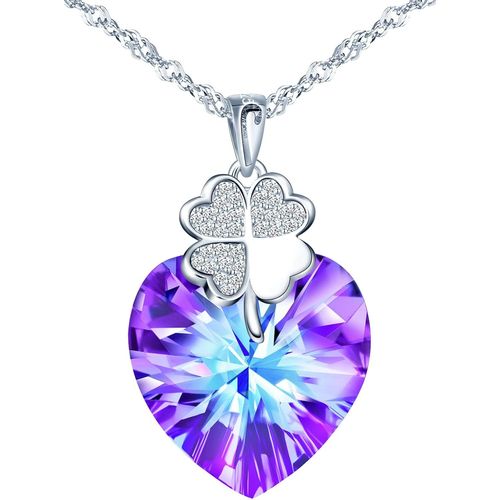 Collier Cristal Color lgant Pour Femmes Et Filles, Collier En Argent 925, Pendentif Cristal C?ur De L'ocan, Incrust De Mini Trfle, Avec La Chane De 45cm, Orn Zircon[X2383]