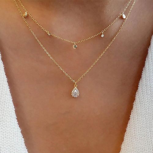 Collier Cristal En Forme Goutte D'eau Collier Pendentif En Strass Dor Collier Poire En Cristal En Forme Goutte D'eau Collier En Cristal En Forme Goutte Bijoux Pour Femmes Et Filles Cadeaux[X3897]