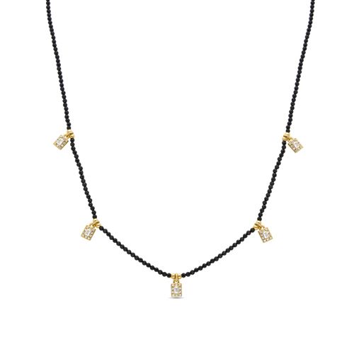 Collier D'agate Noire Luxenter Fini En Or Jaune 18k - Aska