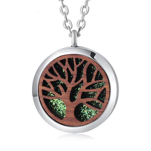 Collier D'aromathrapie Arbre De Vie En Bois Vintage, Diffuseur D'huiles Essentielles, Ailes D'ange, Mdaillon De Parfum Simple, Pendentif Bijoux, Mode