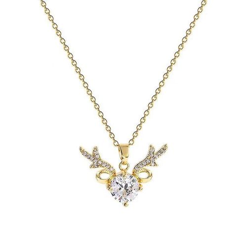 Collier D'lan Titane Acier Zircon Mignon Pendentif Collier  La Mode Cerf Bois Corne Collier Longs Colliers Collier Dlicat Pour Les Femmes