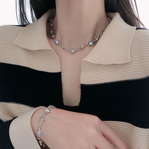 Collier De Chane D'pines En Verre De Couleur Pierre De Lune Femme Ins Chane De Clavicule De Mare Douce Et pice Lvn481