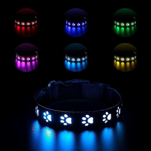 Collier De Chien Led Amlior, Rechargeable Usb Extra Lumineux [7 Modes] Collier De Chien Lumineux, Cuir Et Nylon, Rsistant Aux Intempries, Rend Votre Chien Visible Et Sr