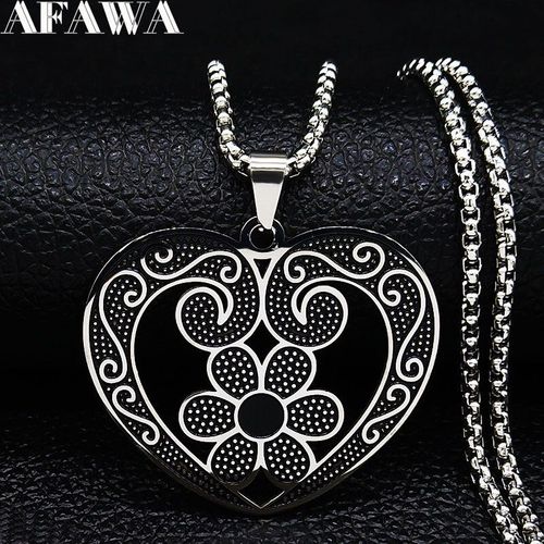 Collier De Dclaration En Acier Inoxydable Avec CUr De Fleur Pour Femme, En mail Noir, Bijoux Cadeau De Nol, 2021