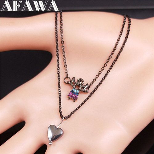 Collier De Dclaration En Cuivre Et Zircon Pour Femmes, 2 Pices, En Acier Inoxydable, Couleur Noire, Coupe D'angle Superpose, Sans Collier, Nc1s01