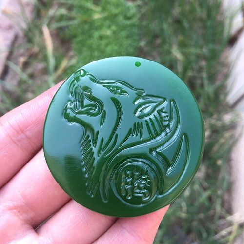 Collier De Jaspe Vert Naturel Hetian Pour Hommes, Pendentif En Jade Avec Tte De Loup, Perles Sculptes, Breloque  La Mode, Amulette, Cadeaux