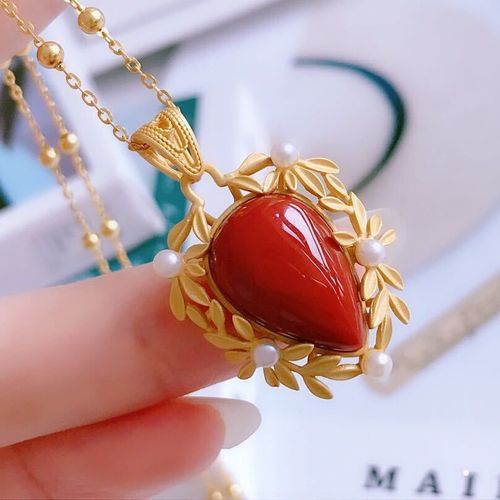 Collier De Perles En Agate Rouge Du Sud Naturel En Argent Incrust En Forme De Goutte, Style Chinois Rtro, Breloque De Luxe, Pendentif Charmant