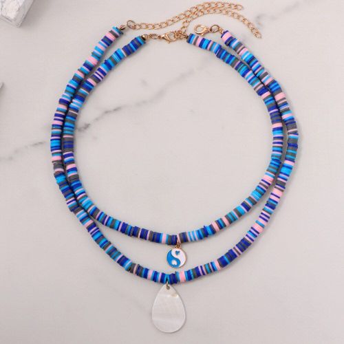 Collier De Perles En Argile Polymre Souple Pour Femmes, Pendentif En Coquillage Naturel, Breloques Yin Yang Colores, Ras Du Cou, Bijoux Faits  La Main