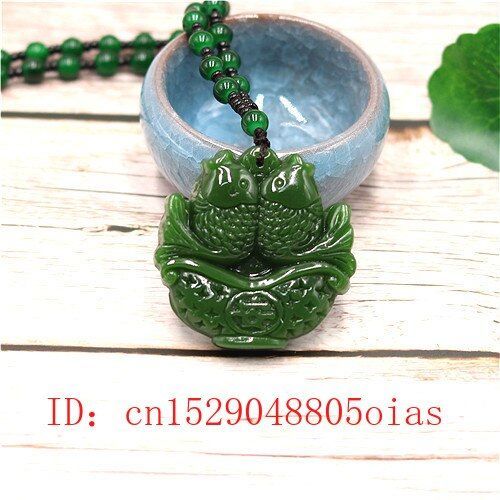 Collier De Perles En Jade Chinois Vert Naturel,  La Mode, Amulette De Poisson Sculpt, Cadeau Pour Hommes Et Femmes