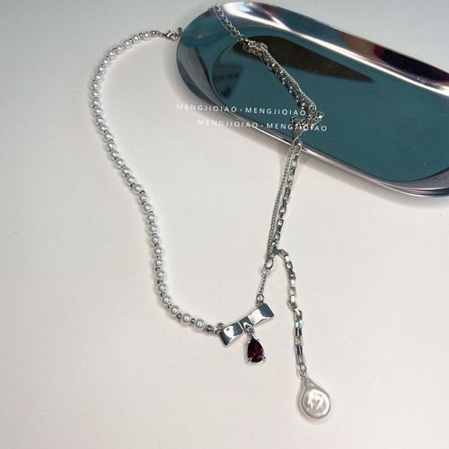 Collier De Perles En Mtal Pour Femmes, lgant, Mode Corenne, Pendentif Goutte D'eau Rouge, Bijoux De Fte