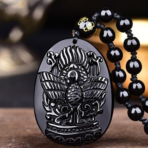 Collier De Perles En Obsidienne Noire Naturelle, Pendentif En Jade De Phnix Sculpt  La Main, Bijoux Amulette  La Mode, Cadeaux De Bon Augure Pour Femmes