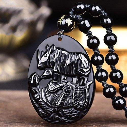 Collier De Perles En Obsidienne Noire Naturelle Sculpte  La Main, Pendentif En Jade Du Zodiaque, Amulette  Breloques Pour Hommes Et Femmes, Cadeau, Bijoux
