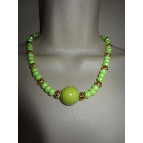 Collier De Perles Jaune/Vert Et Dor
