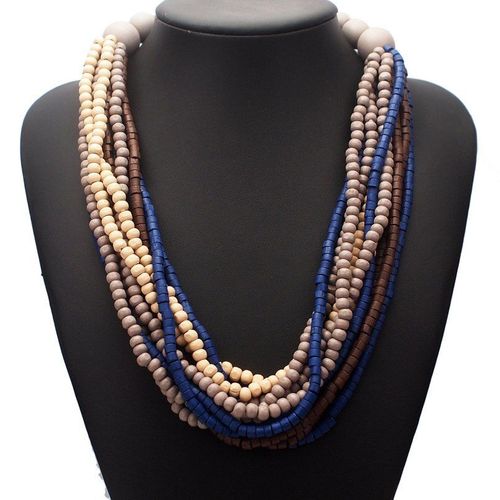 Collier De Perles Multicouches En Bois Pour Femmes, Bijoux Bohmiens Faits  La Main, Multicolore