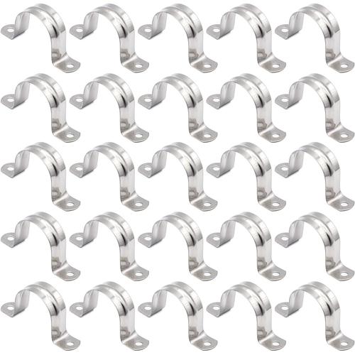 Collier De Serrage En Acier Inoxydable 304, 20 Pc Clips De Tuyau En Acier, 20 Mm U-Tube Pince Anneau De Connexion Tuyau Pince Carte Pour Tuyaux De Gaz, Tuyaux D'eau Et Fixation De Cbles (M25)