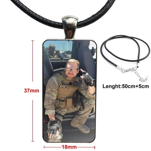 Collier De Sniper Amricain Chris Kyle Pour Mariage, Bijoux Vintage En Acier Plaqu Avec Cabochon En Verre, Ras Du Cou Long Pendentif Rectangle